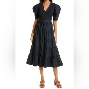 ULLA JOHNSON Rory Mixed Media Cotton A-Line Tiered Dress